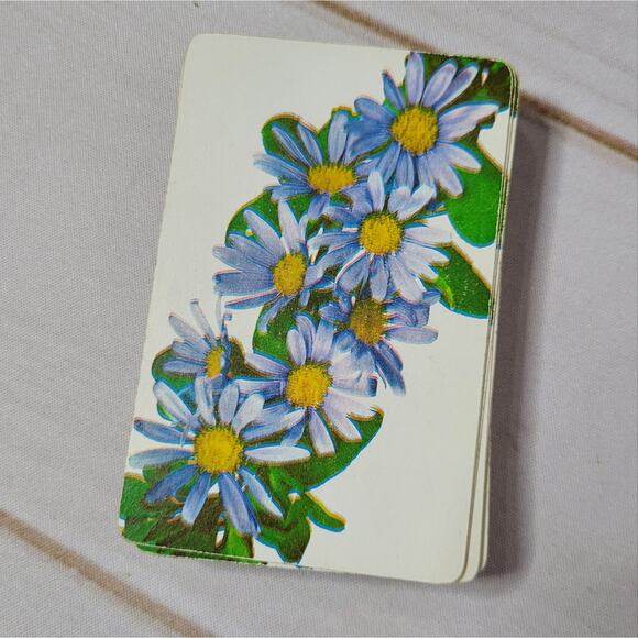 Vintage 70s Blue Daisies Playing Cards - Picture 1 of 3
